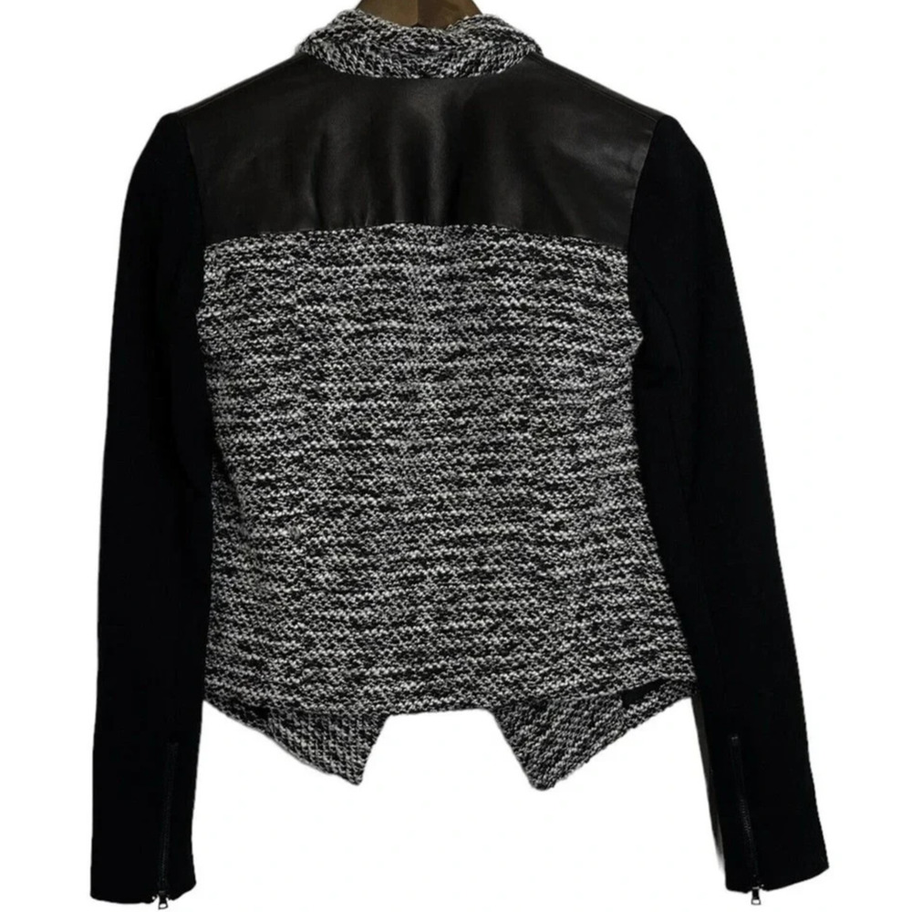 Alice Olivia Burma Drape Lapel Jacket Black White‎ Open Tweed Leather Shoulder 2 - Picture 6 of 12